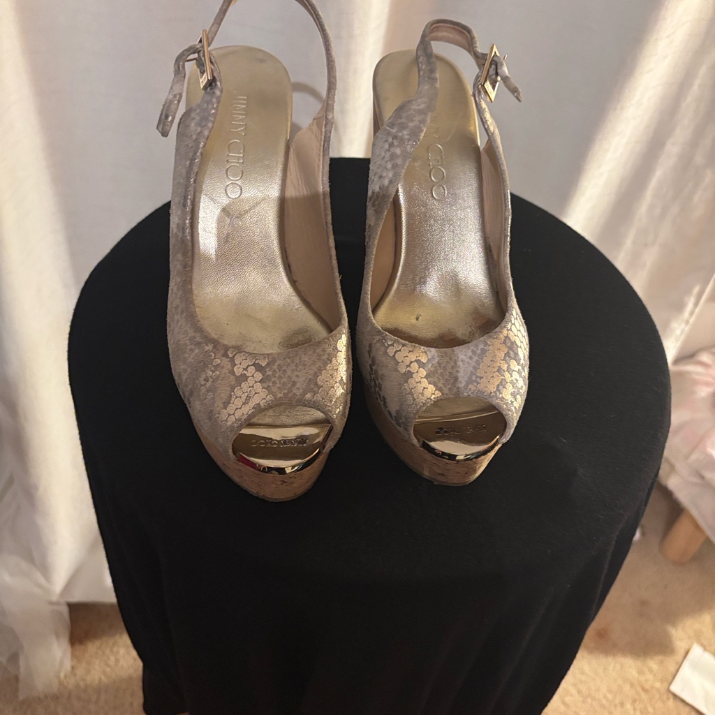 Jimmy Choo Metallic Peep Toe Platforms
